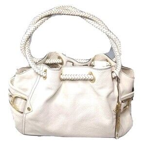 Cole Haan Genevieve Denny Leather Hobo Bag Braided Straps Ivory White Handbag